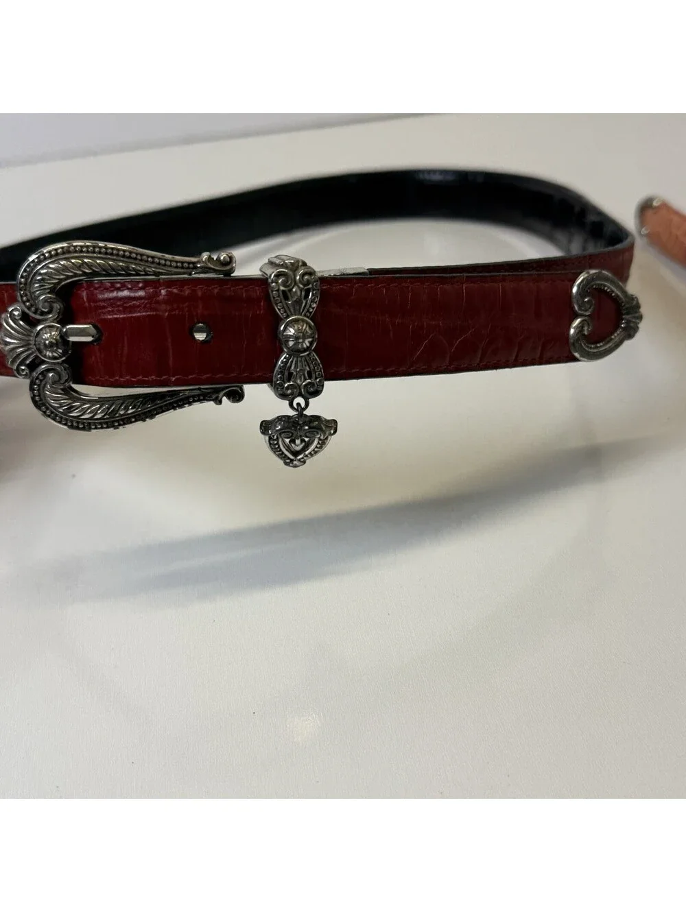 Vintage Lot Brighton Belt 30 M Heart Reversible Red Black Pink Leather Silver